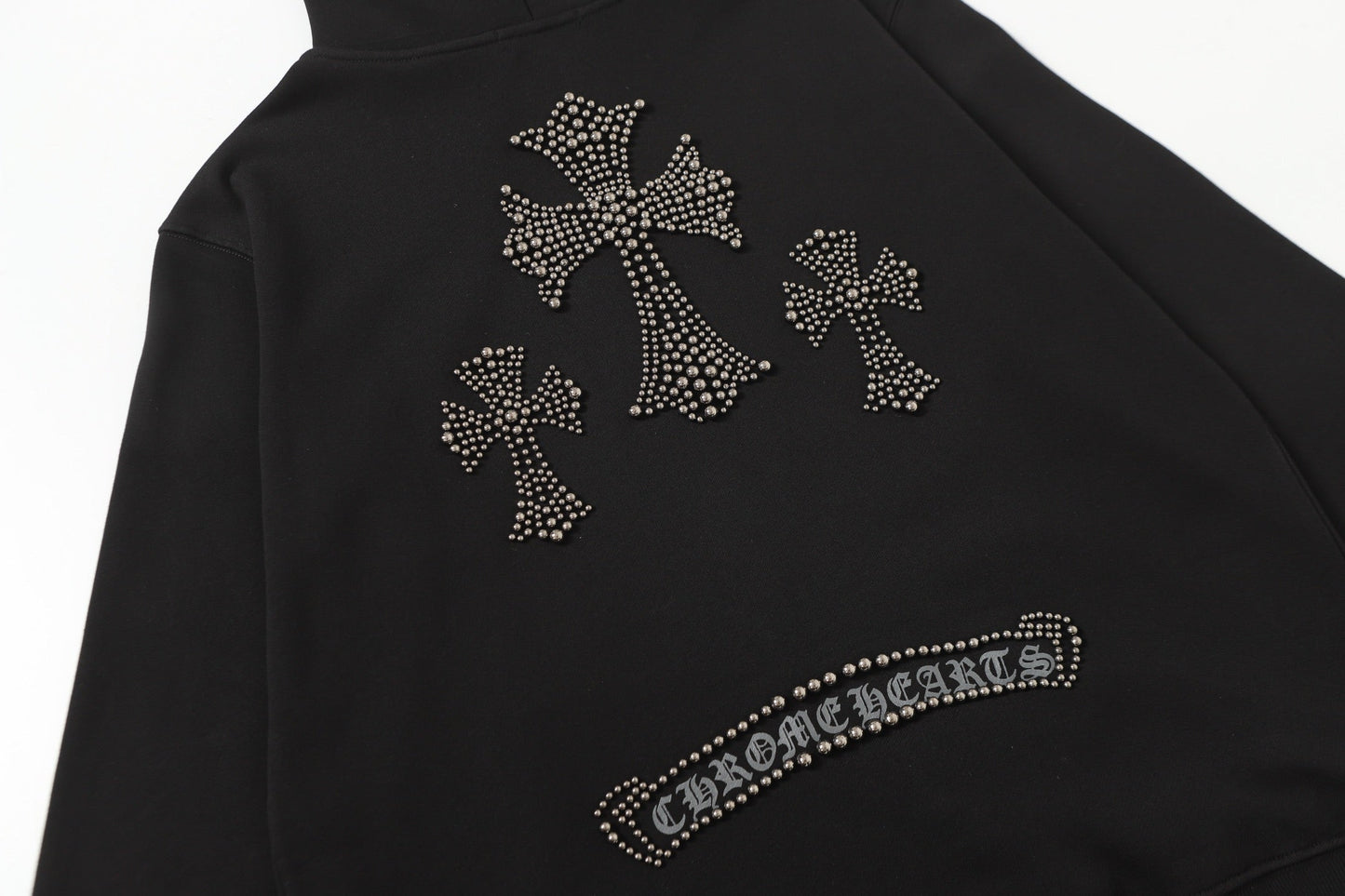 Sweat à capuche Chrome Hearts motif croix en strass - Sweat-shirt streetwear gothique noir 2633