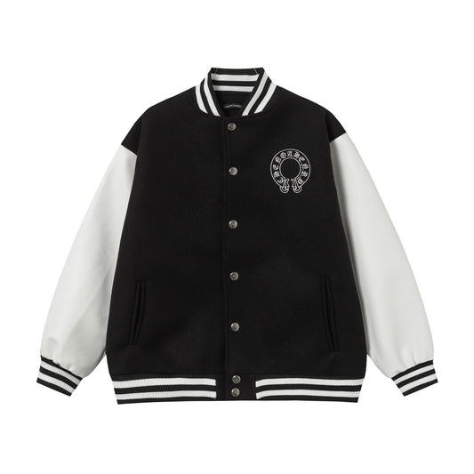Blouson universitaire Chrome Hearts à superposition de croix – Vêtement d'extérieur style streetwear noir et blanc 2208