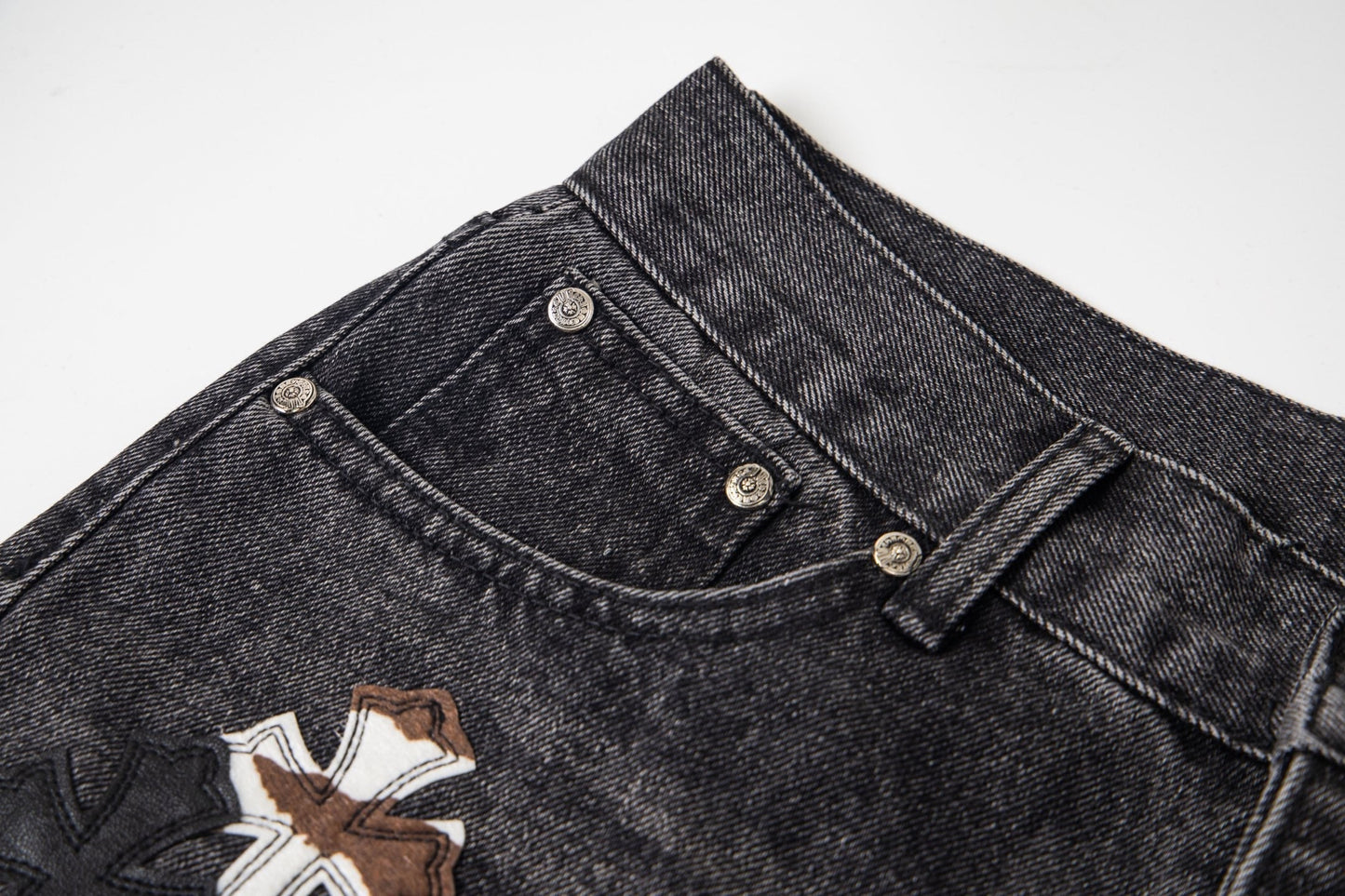 Chrome Hearts Multi Cross Patch Denim Jeans - Graue Gothic Street Pants 1111