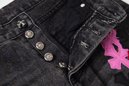 Chrome Hearts Multi Cross Patch Denim Jeans - Graue Gothic Street Pants 1111