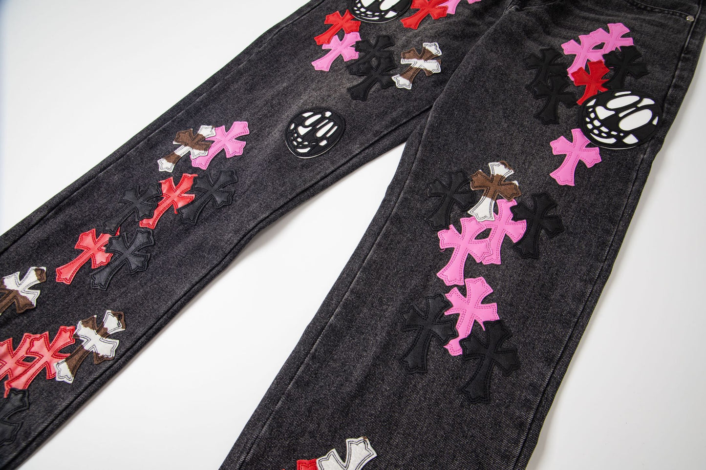 Chrome Hearts Multi Cross Patch Denim Jeans - Graue Gothic Street Pants 1111