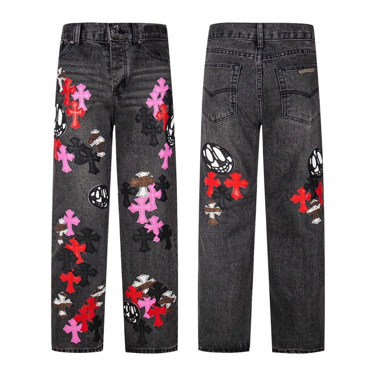 Chrome Hearts Multi Cross Patch Denim Jeans - Graue Gothic Street Pants 1111