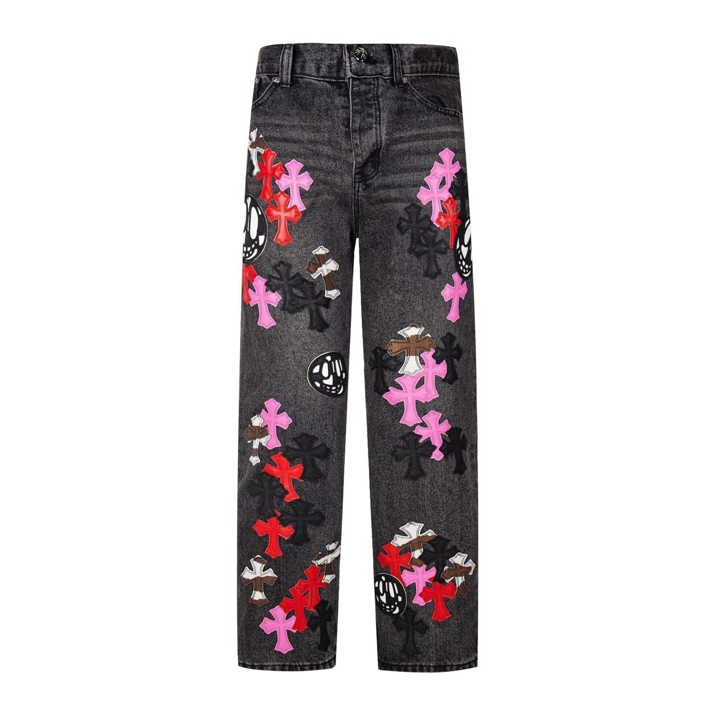 Chrome Hearts Multi Cross Patch Denim Jeans - Graue Gothic Street Pants 1111