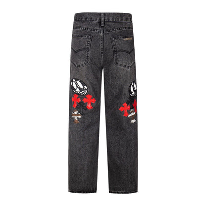 Chrome Hearts Multi Cross Patch Denim Jeans - Graue Gothic Street Pants 1111