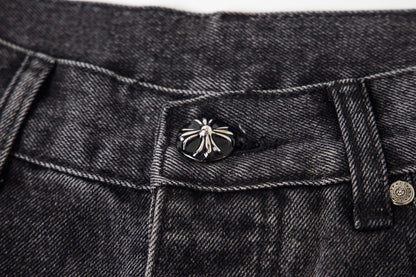 Chrome Hearts Multi Cross Patch Denim Jeans - Graue Gothic Street Pants 1111
