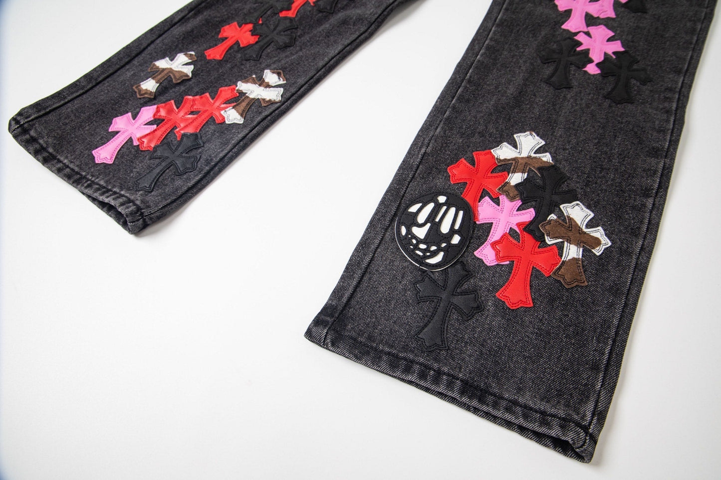 Chrome Hearts Multi Cross Patch Denim Jeans - Graue Gothic Street Pants 1111