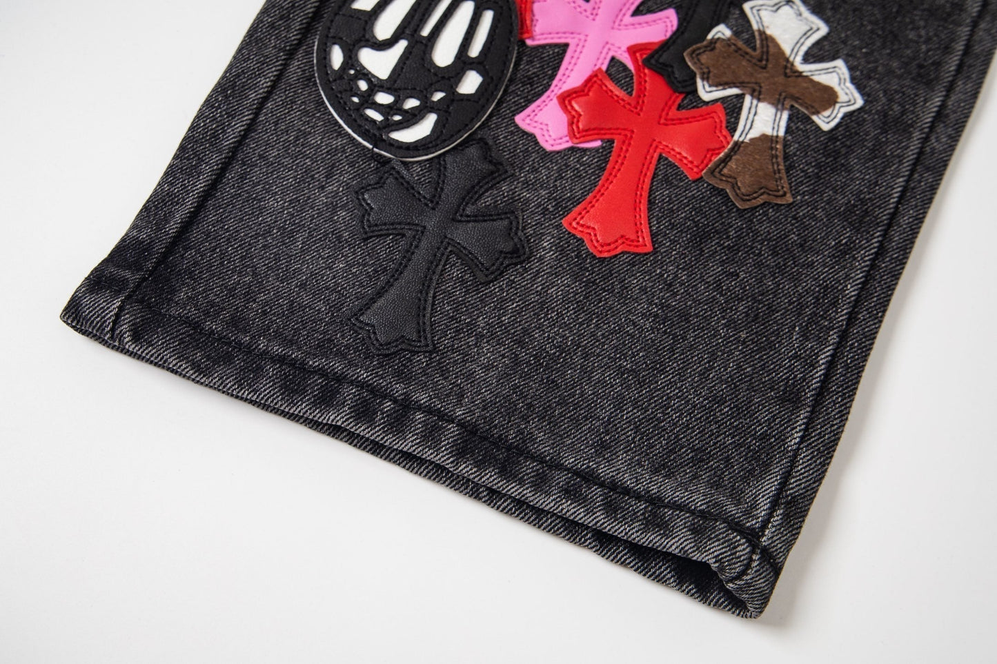 Chrome Hearts Multi Cross Patch Denim Jeans - Graue Gothic Street Pants 1111