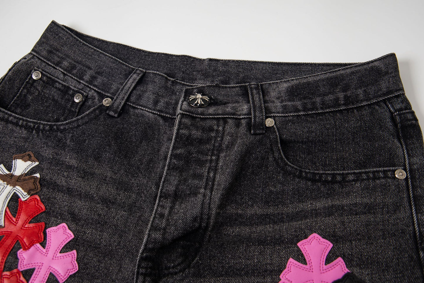 Chrome Hearts Multi Cross Patch Denim Jeans - Graue Gothic Street Pants 1111