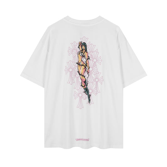 T-shirt fille épines croix florale style Chrome Hearts 2617