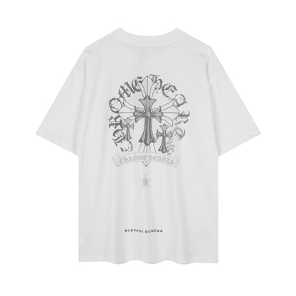 T-shirt délavé vintage Chrome Hearts réfléchissant gris argenté à croix florale 2626