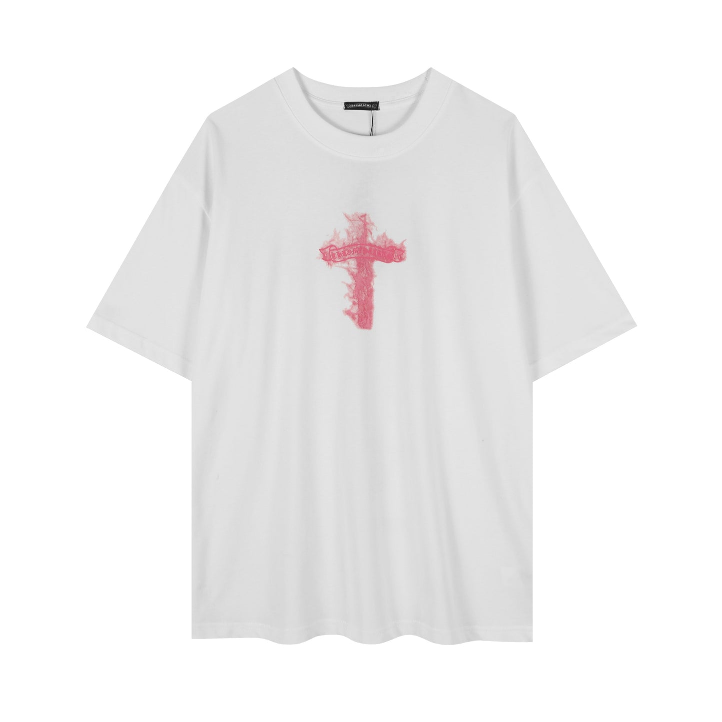 T-shirt Chrome Hearts noir à flammes roses P65