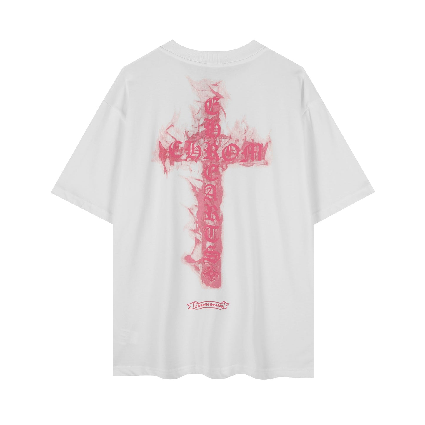 T-shirt Chrome Hearts noir à flammes roses P65