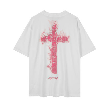 T-shirt Chrome Hearts noir à flammes roses P65