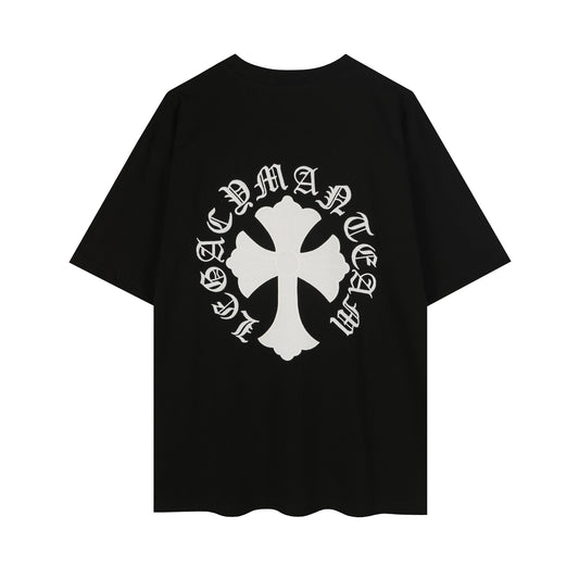 T-shirt Gothique Vintage Brodé Croix Florale Bague Chrome Hearts 2604