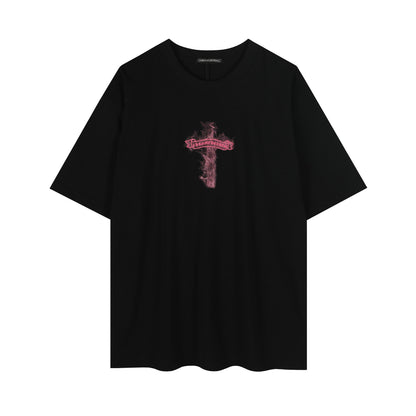 T-shirt Chrome Hearts noir à flammes roses P65