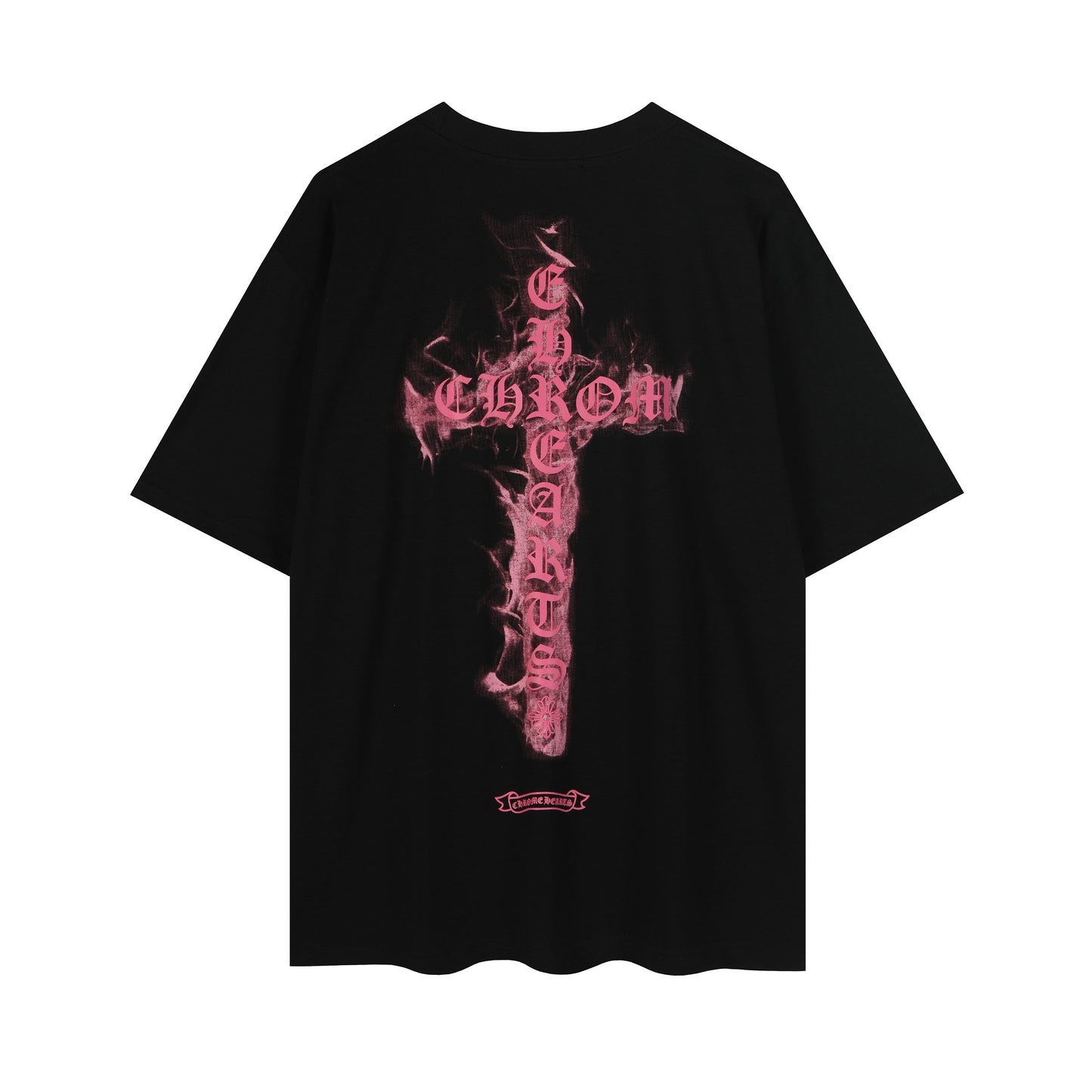 T-shirt Chrome Hearts noir à flammes roses P65