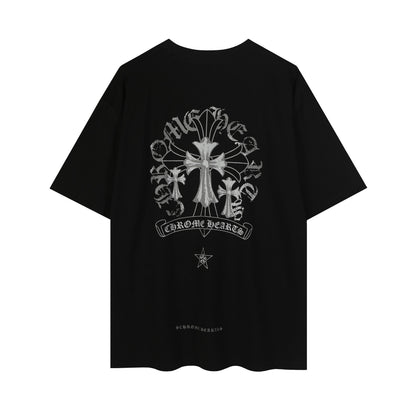 T-shirt délavé vintage Chrome Hearts réfléchissant gris argenté à croix florale 2626