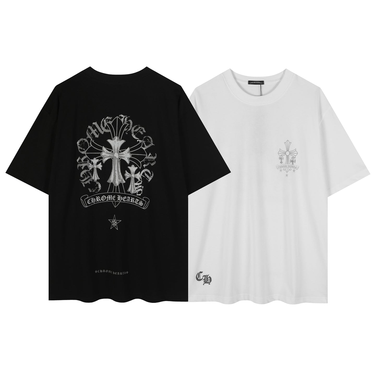 T-shirt délavé vintage Chrome Hearts réfléchissant gris argenté à croix florale 2626