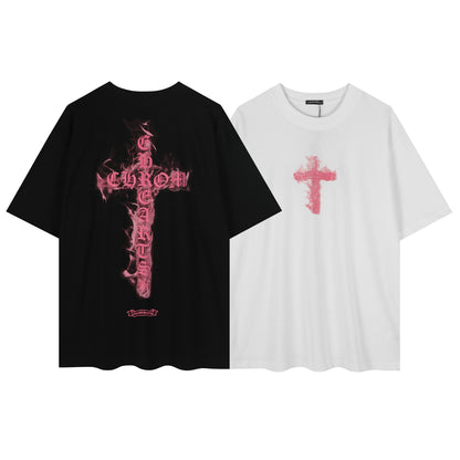 T-shirt Chrome Hearts noir à flammes roses P65