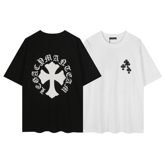 T-shirt Gothique Vintage Brodé Croix Florale Bague Chrome Hearts 2604