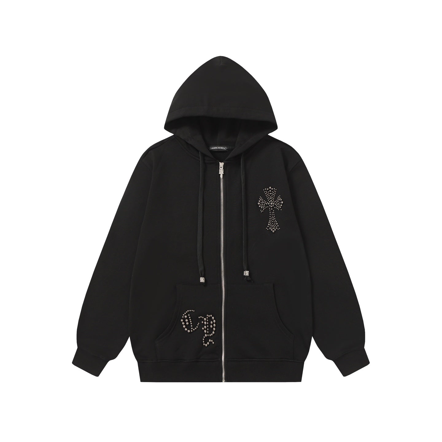 Sweat à capuche Chrome Hearts motif croix en strass - Sweat-shirt streetwear gothique noir 2633