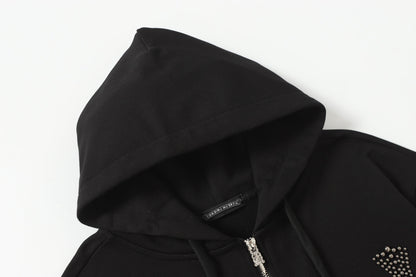 Sweat à capuche Chrome Hearts motif croix en strass - Sweat-shirt streetwear gothique noir 2633