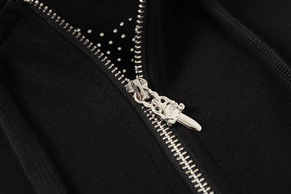 Sweat à capuche Chrome Hearts motif croix en strass - Sweat-shirt streetwear gothique noir 2633