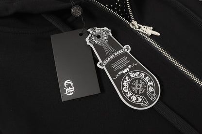 Sweat à capuche Chrome Hearts motif croix en strass - Sweat-shirt streetwear gothique noir 2633