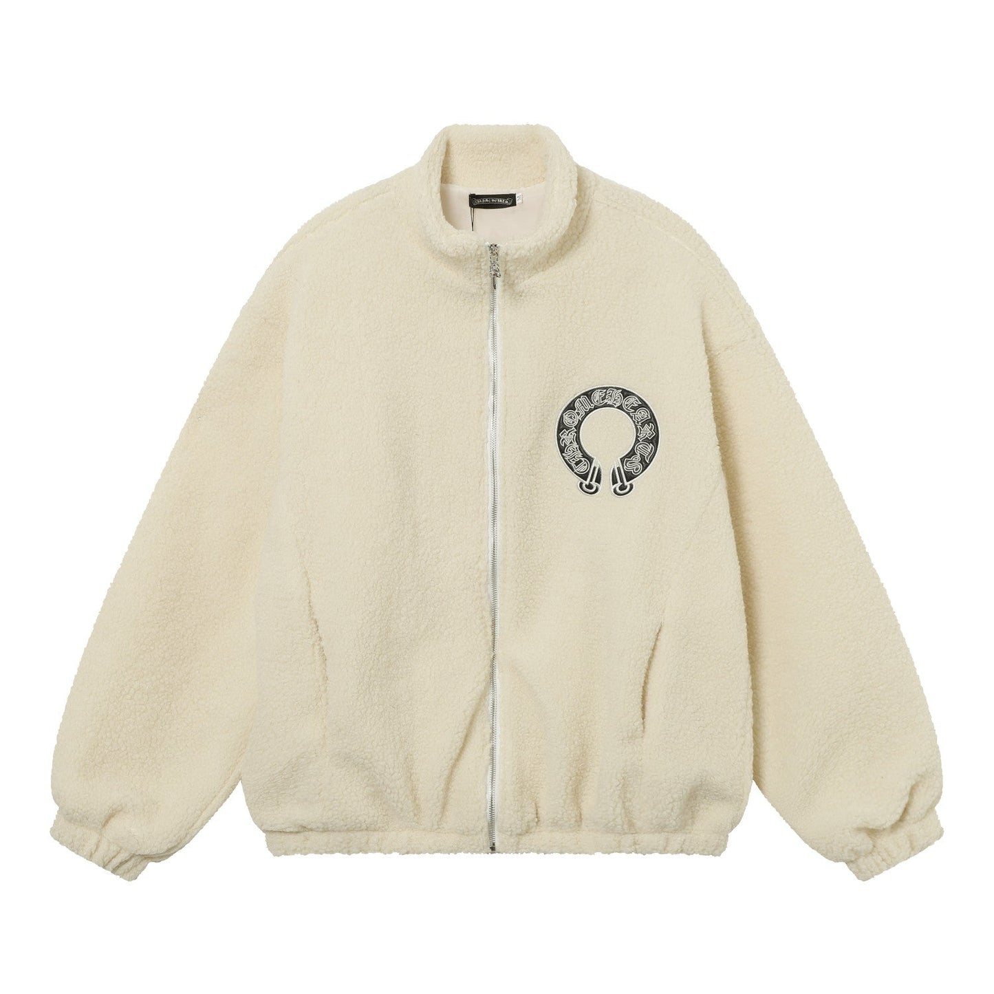 Chrome Hearts Horseshoe Bestickte Sherpa Jacke - Schwarz Cremefarbener Gothic Mantel 825