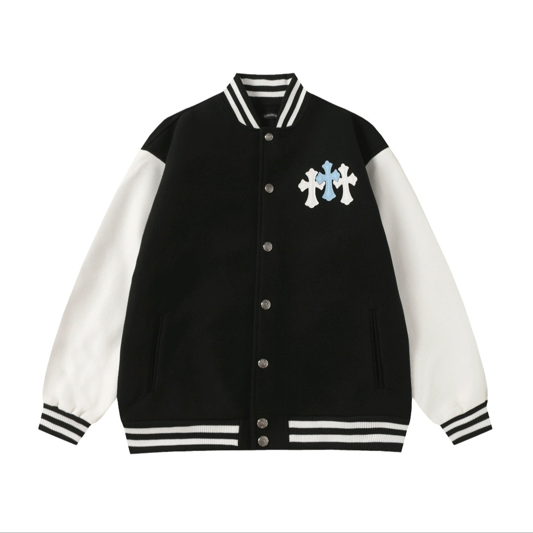 Chrome Hearts Schwarz Weiß Street Style Baseballjacke 0002
