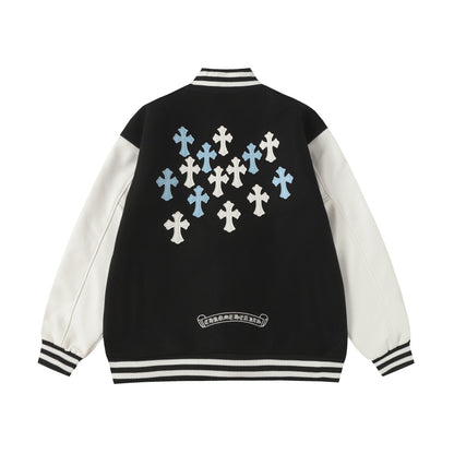 Chrome Hearts Schwarz Weiß Street Style Baseballjacke 0002
