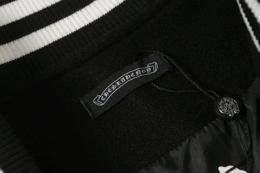 Chrome Hearts Schwarz Weiß Street Style Baseballjacke 0002