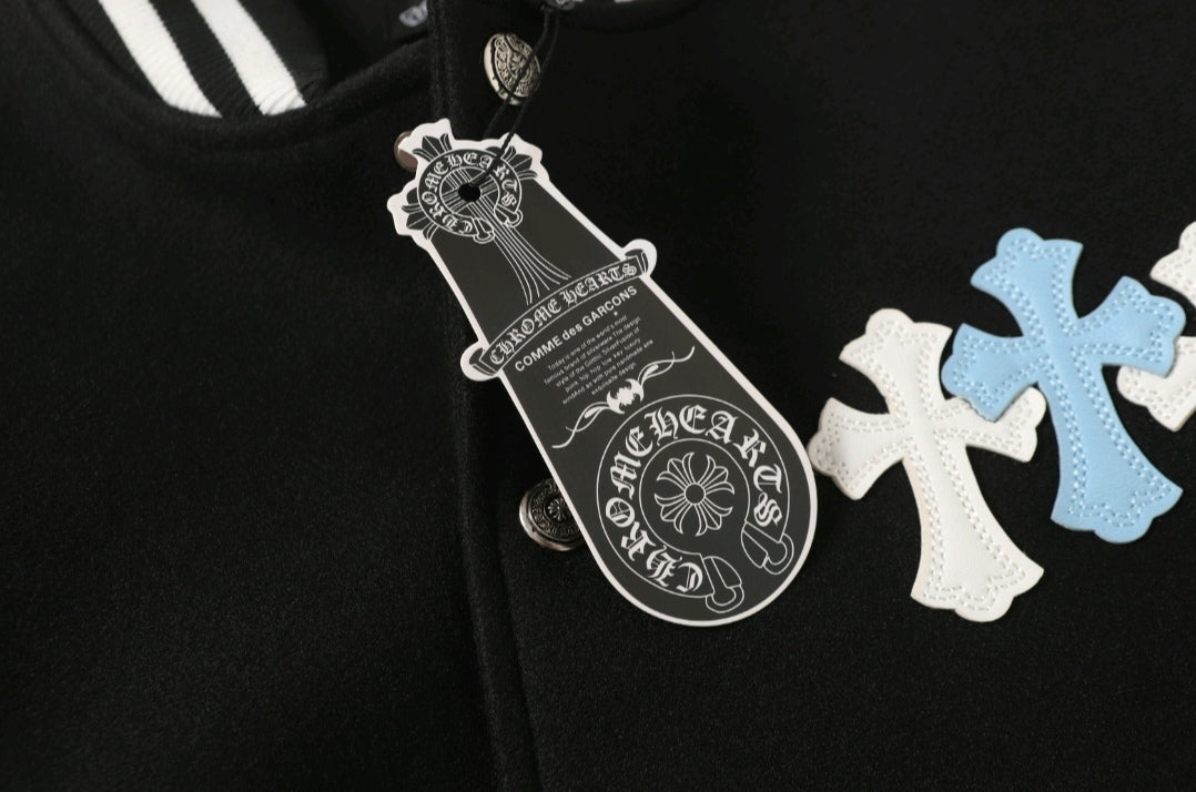 Chrome Hearts Schwarz Weiß Street Style Baseballjacke 0002
