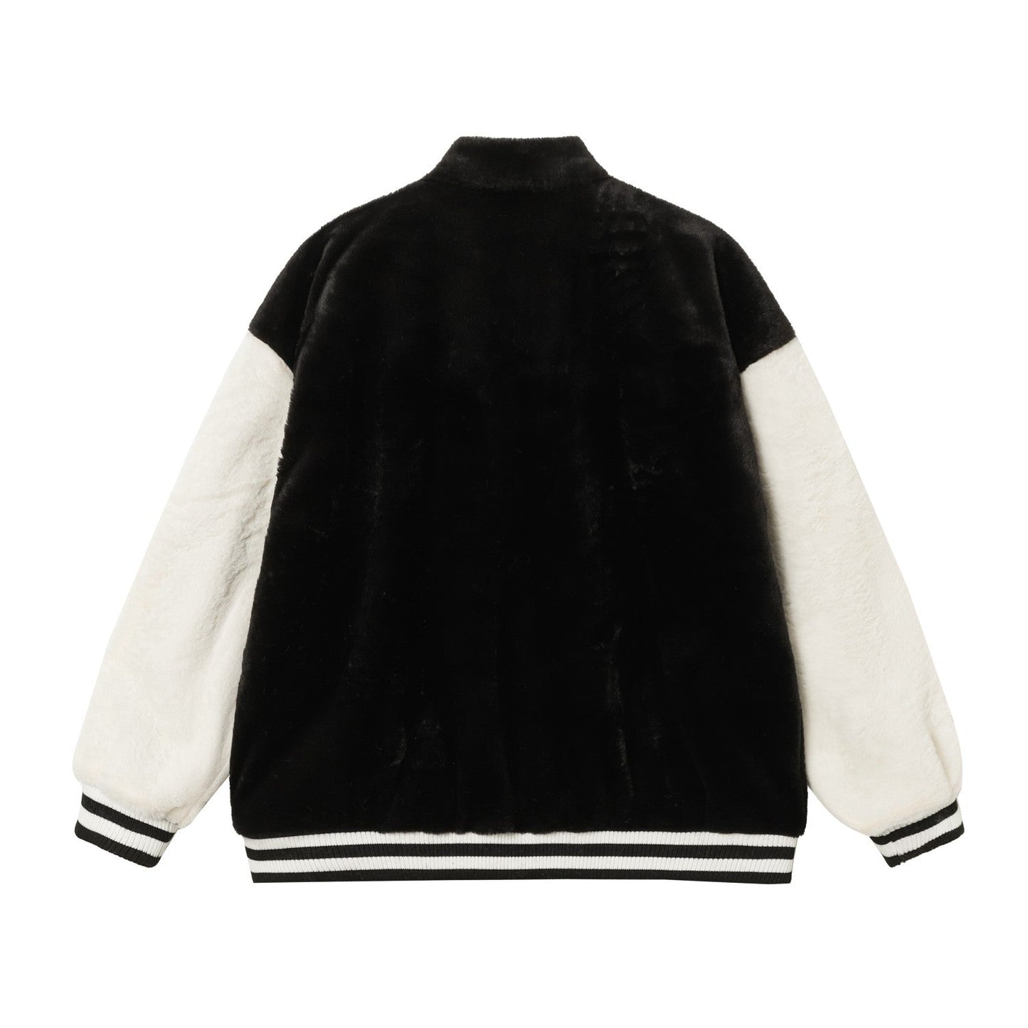 Blouson universitaire Chrome Hearts en fausse fourrure avec croix - Noir Blanc Gothique Streetwear 035
