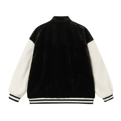 Blouson universitaire Chrome Hearts en fausse fourrure avec croix - Noir Blanc Gothique Streetwear 035