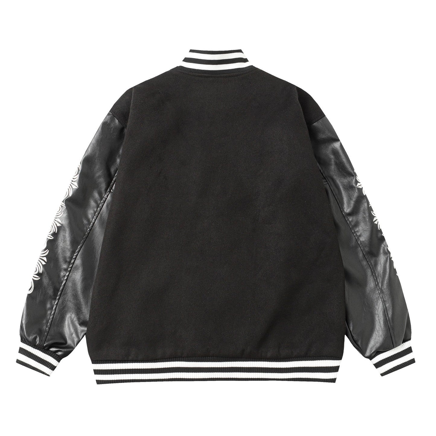 Chrome Hearts Cross bestickte Lederärmel Varsity Jacke - Schwarzer Street Style 116