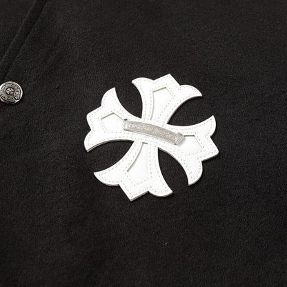 Chrome Hearts Cross bestickte Lederärmel Varsity Jacke - Schwarzer Street Style 116