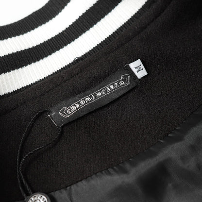 Chrome Hearts Cross bestickte Lederärmel Varsity Jacke - Schwarzer Street Style 116