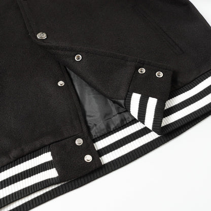Chrome Hearts Cross bestickte Lederärmel Varsity Jacke - Schwarzer Street Style 116
