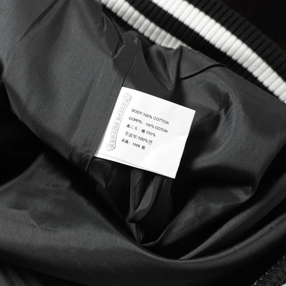 Chrome Hearts Cross bestickte Lederärmel Varsity Jacke - Schwarzer Street Style 116