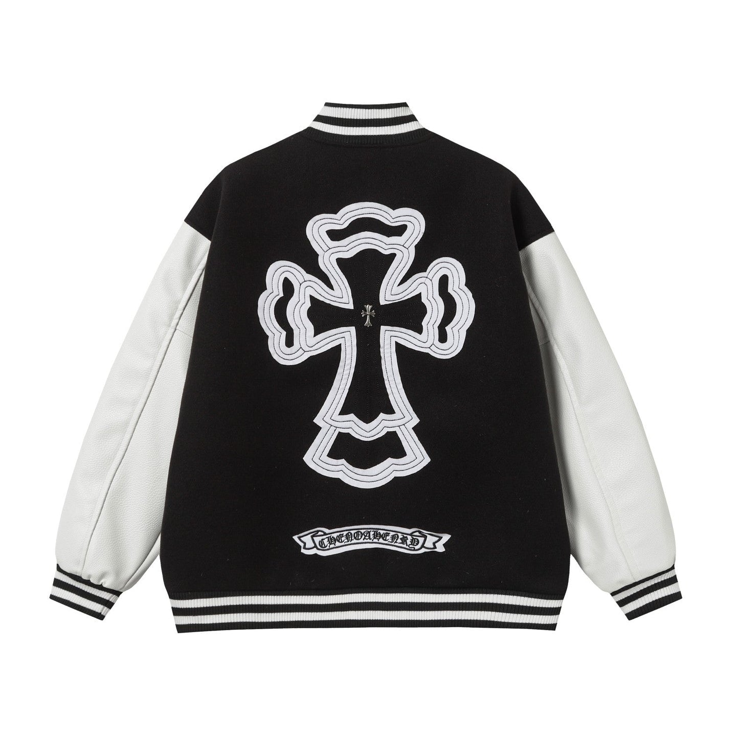 Chrome Hearts Layered Cross Varsity Jacket – Schwarz Weiß Street Style Oberbekleidung 2208
