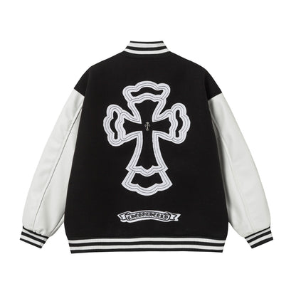 Chrome Hearts Layered Cross Varsity Jacket – Schwarz Weiß Street Style Oberbekleidung 2208