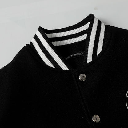 Chrome Hearts Layered Cross Varsity Jacket – Schwarz Weiß Street Style Oberbekleidung 2208
