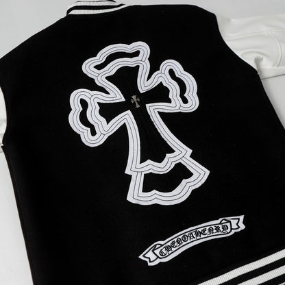 Chrome Hearts Layered Cross Varsity Jacket – Schwarz Weiß Street Style Oberbekleidung 2208