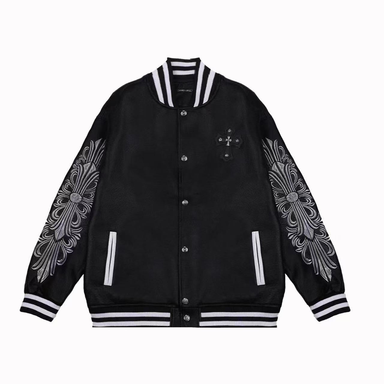 Chrome Hearts Bestickte Ärmel Varsity Jacke - Schwarzer Streetwear Mantel 5577
