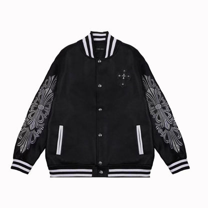 Chrome Hearts Bestickte Ärmel Varsity Jacke - Schwarzer Streetwear Mantel 5577
