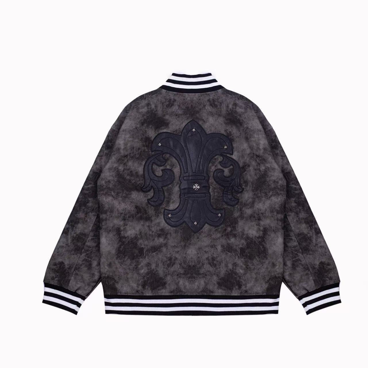 Chrome Hearts Fleur-de-lis Patch Varsity Jacke - Grau Tie-dye Oberbekleidung A5588