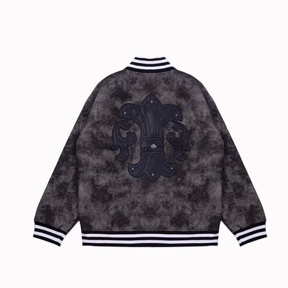 Chrome Hearts Fleur-de-lis Patch Varsity Jacke - Grau Tie-dye Oberbekleidung A5588