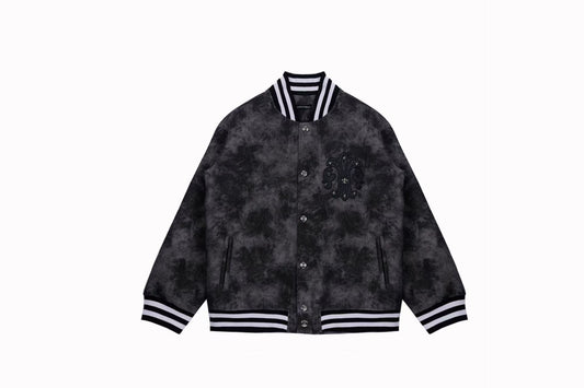 Blouson universitaire Chrome Hearts à patch Fleur-de-lis - Vêtement d'extérieur tie-dye gris A5588