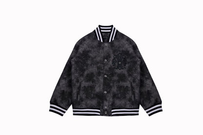 Chrome Hearts Fleur-de-lis Patch Varsity Jacke - Grau Tie-dye Oberbekleidung A5588